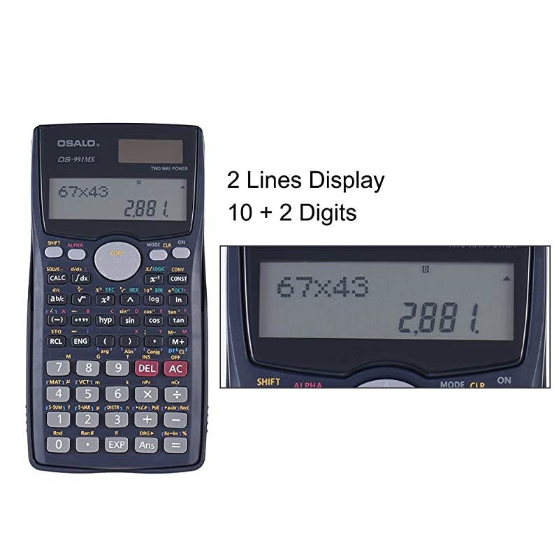 Scientific Calculator Counter 401 Functions Matrix Dot Vector Equation Calculate Solar and Battery Dual Powered 2 Line Display Business Office Middle High School Student SAT/AP Test Calculate