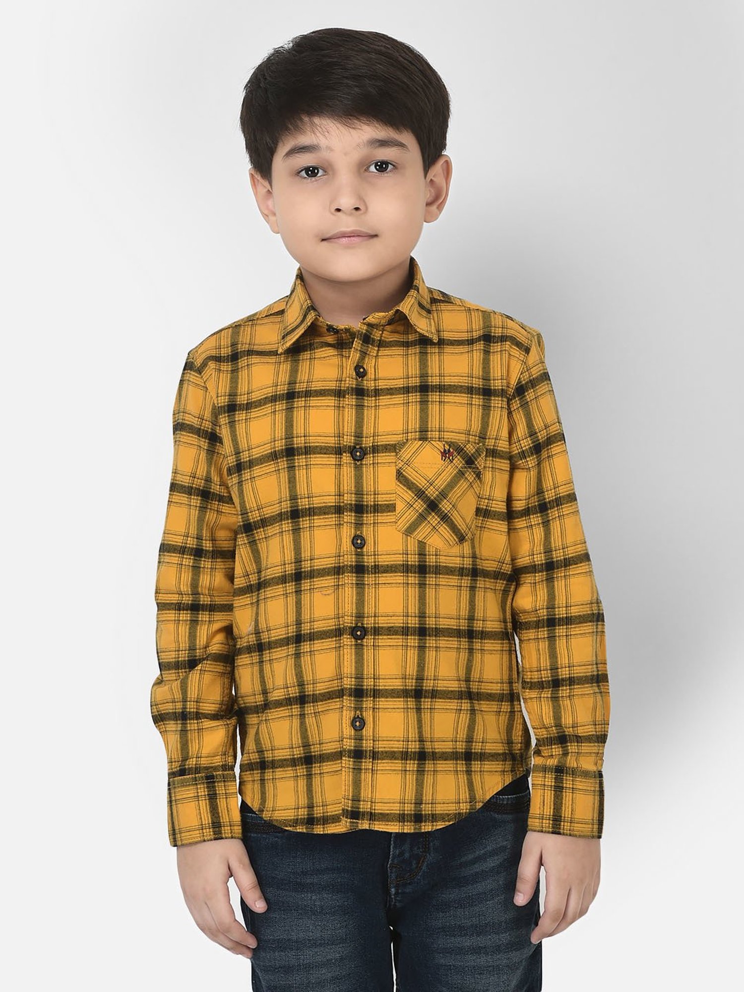 Crimsoune Club Kids Mustard Checks Full Sleeves Shirt