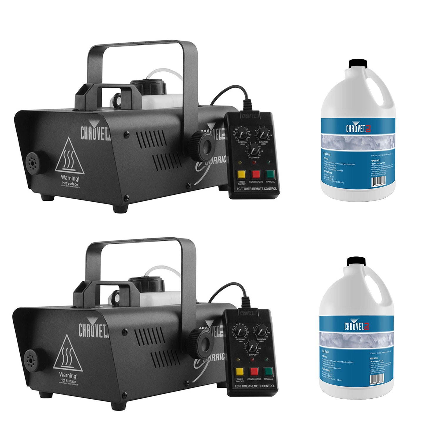 CHAUVET DJ Hurricane 1200 Fog Machine (2 Pack) + Fog Smoke Juice Fluid (2 Pack)