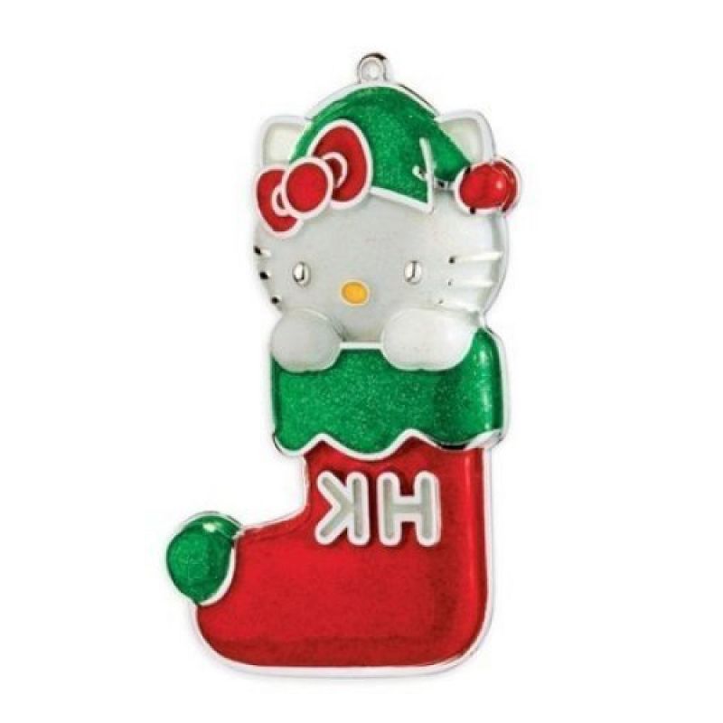 Carlton Cards 3.5" Heirloom Sparkly Hello Kitty in Stocking Christmas Ornament - Green/Red