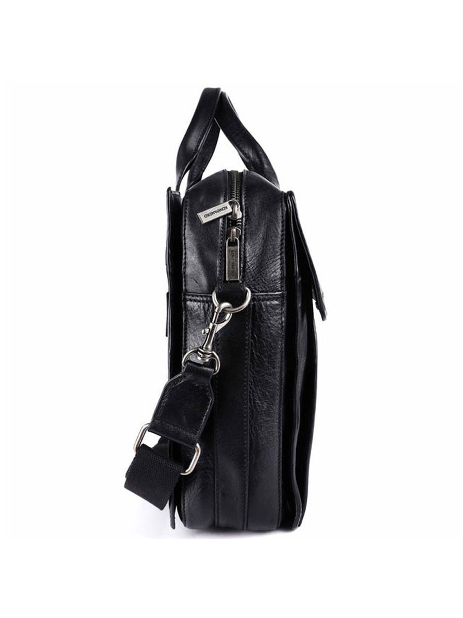 KOMPANERO Alexander Black Leather Solid Messenger Bag