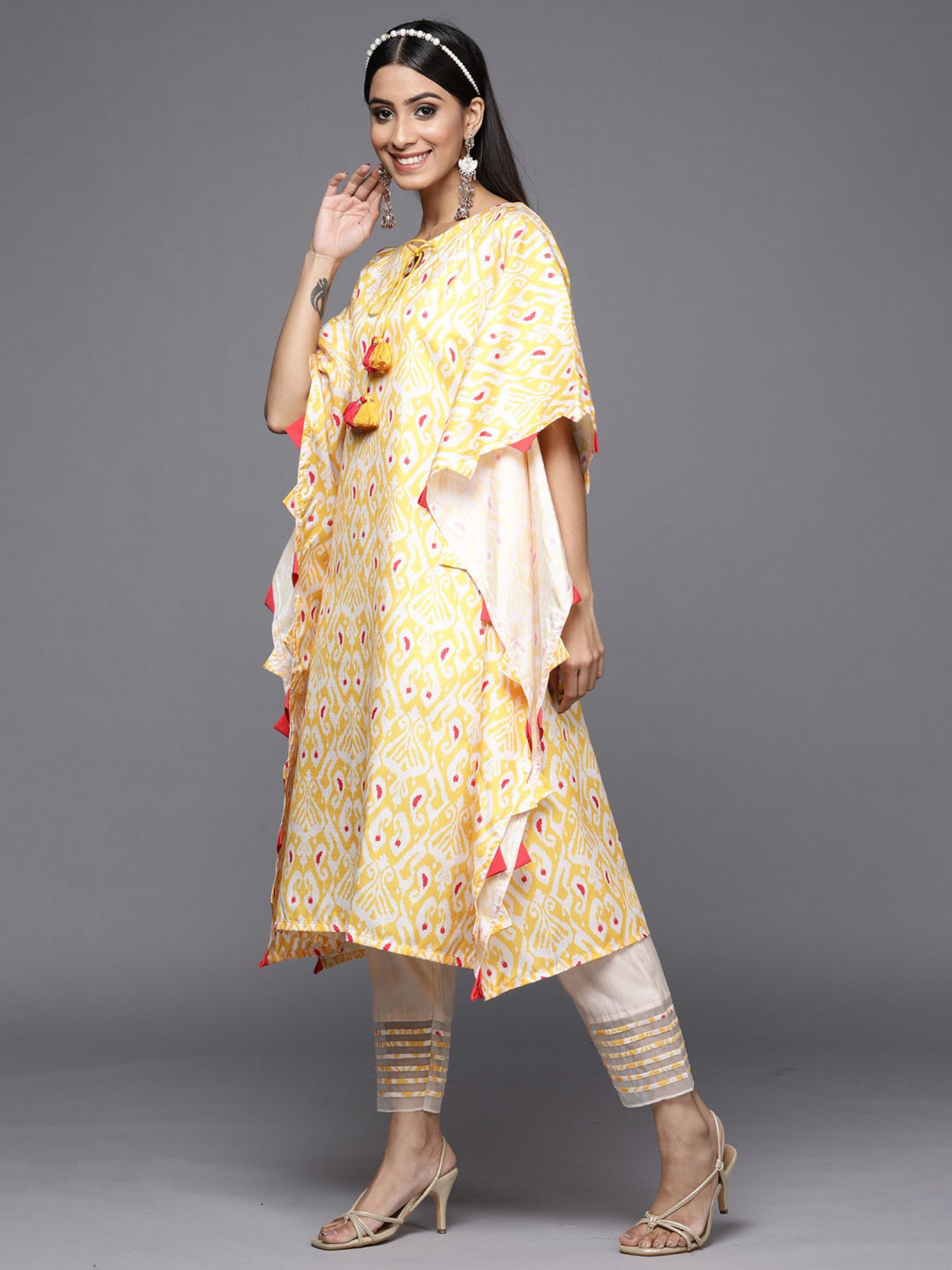 Indo Era Yellow Printed Kurta Pant Set