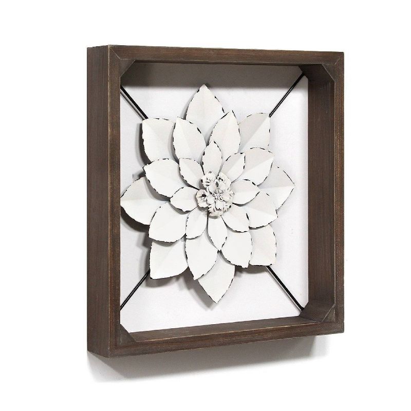 15.75" Framed Metal Flower White - Stratton Home Décor
