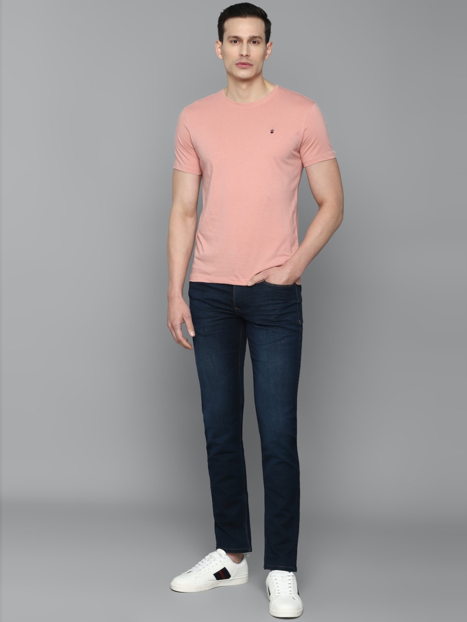 Louis Philippe Jeans Pink Cotton Slim Fit T-Shirt