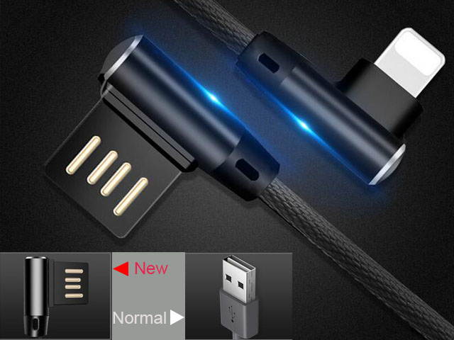 iPhone Charger Cable, Nylon Braided Right Angle Elbow [1m/3.3ft 90-Degree] Reversible USB & 8 Pin Lightning Plug, Sync & Fast Charging Cable for iPhone 8 7 6s /plus 5s SE, iPad, iPod (Black)