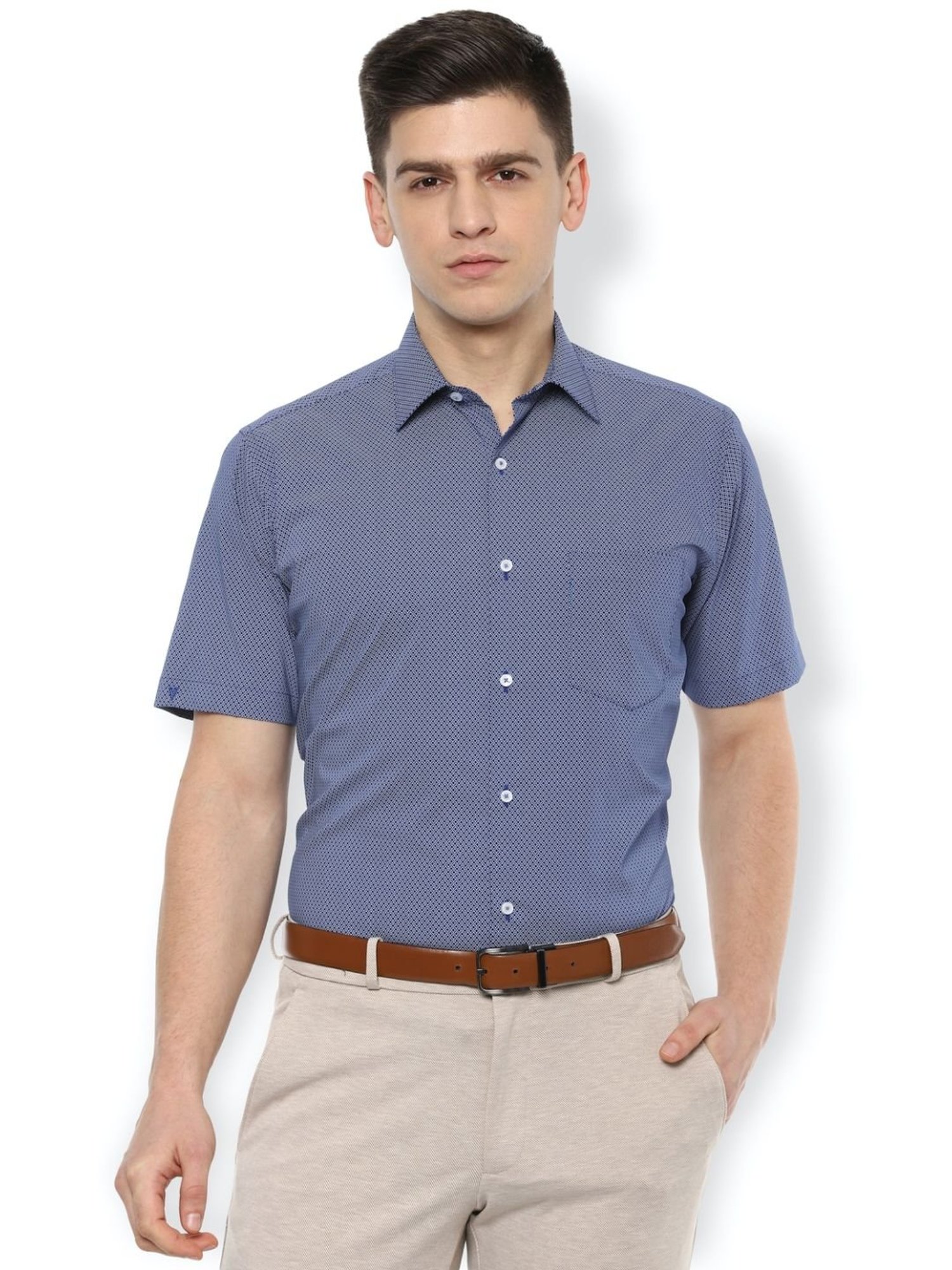 Van Heusen Navy Cotton Regular Fit Printed Shirt