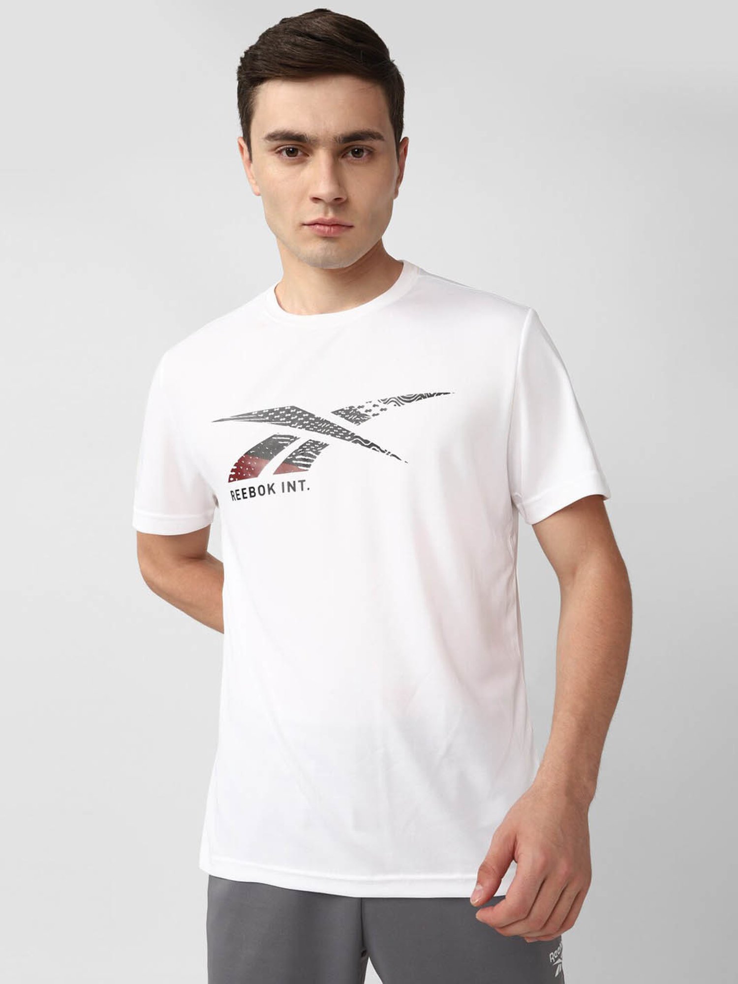 Reebok White Slim Fit Printed Sports T-Shirt