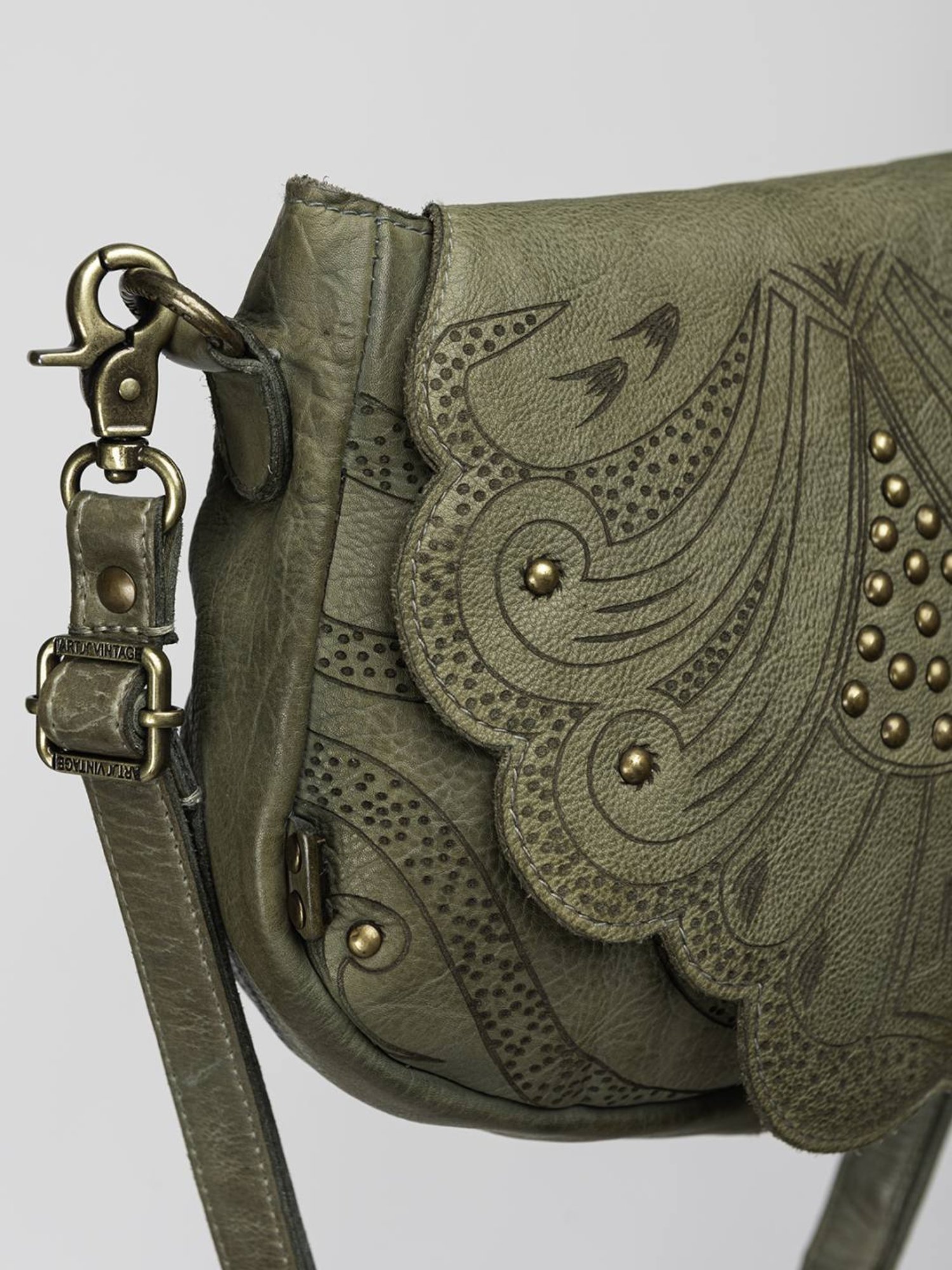 Art N Vintage Carob Olive Leather Textured Small Sling Handbag