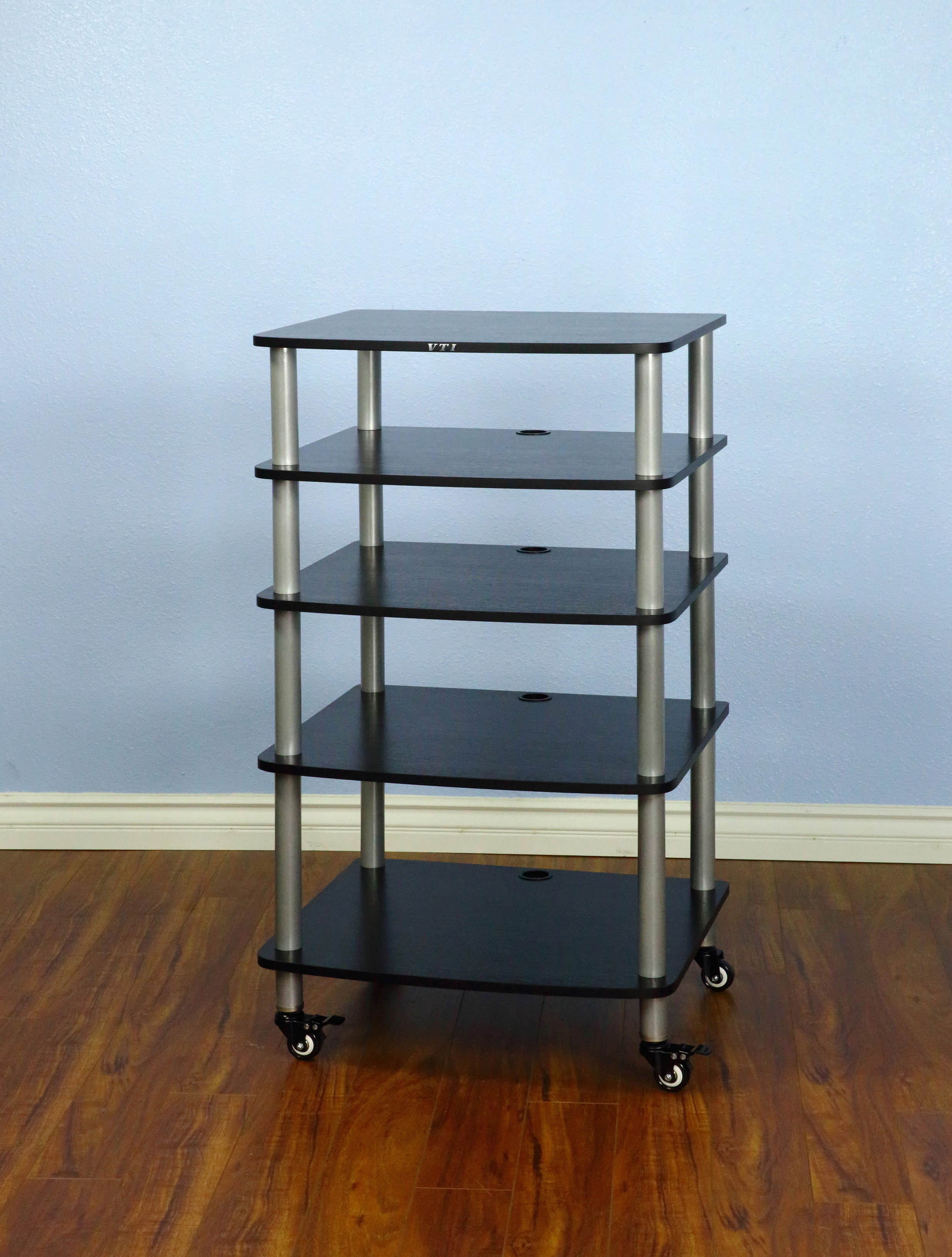 VTI Manufacturing AR405SB 4 Silver Poles 5 Black Shelves With Caster AV Stand