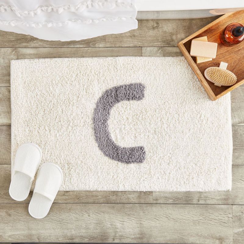 Juvale Personalized Bathroom Rugs with Letter C Initial, Cotton Bath Mat (White, 32 x 20 in)