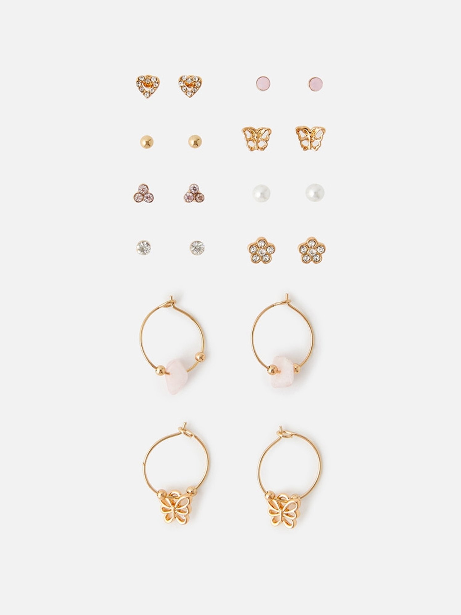 Accessorize London Golden Butterfly Stud & Hoop Earrings - Set of 10