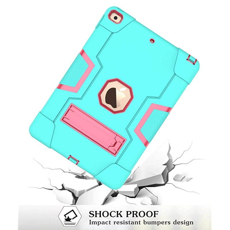 iPad 7th Generation CaseiPad 102 2019 CaseSlim Heavy Duty Shockproof Rugged Protective Case with Builtin Stand for New Apple iPad 7th Generation 102inch 2019 ReleaseTeal+Rose