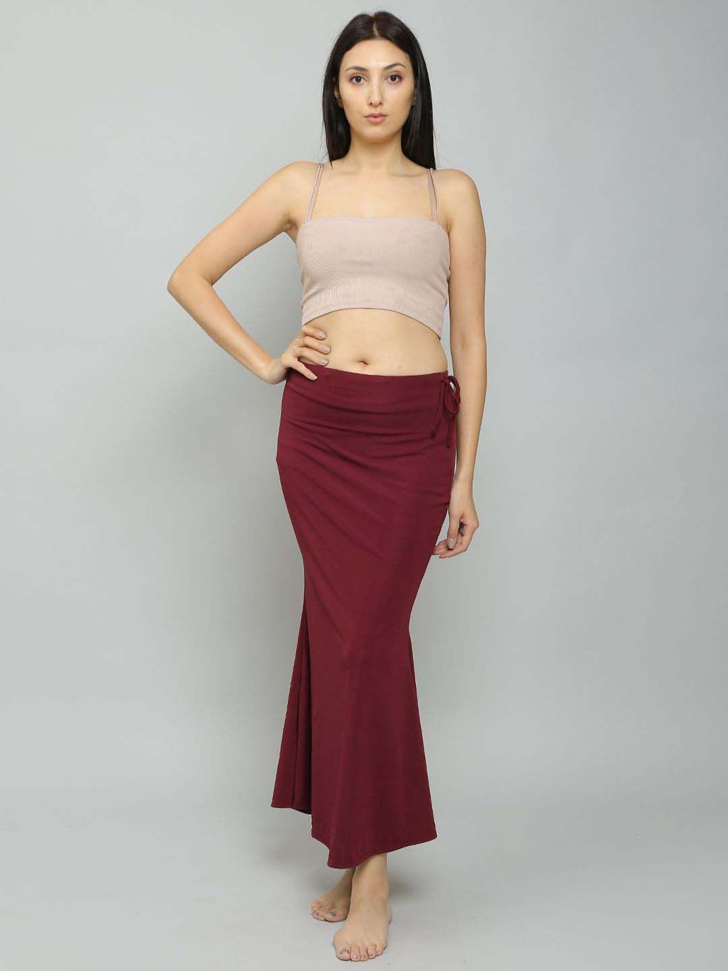 N-Gal Maroon & Beige Plain Saree Shapewear - Pack Of 2