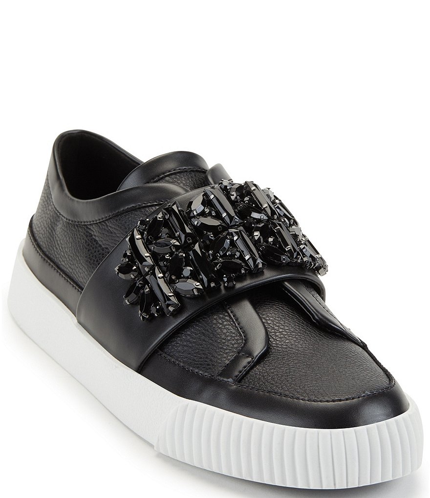 KARL LAGERFELD PARIS Jules Leather Rhinestone Band Slip-On Sneakers