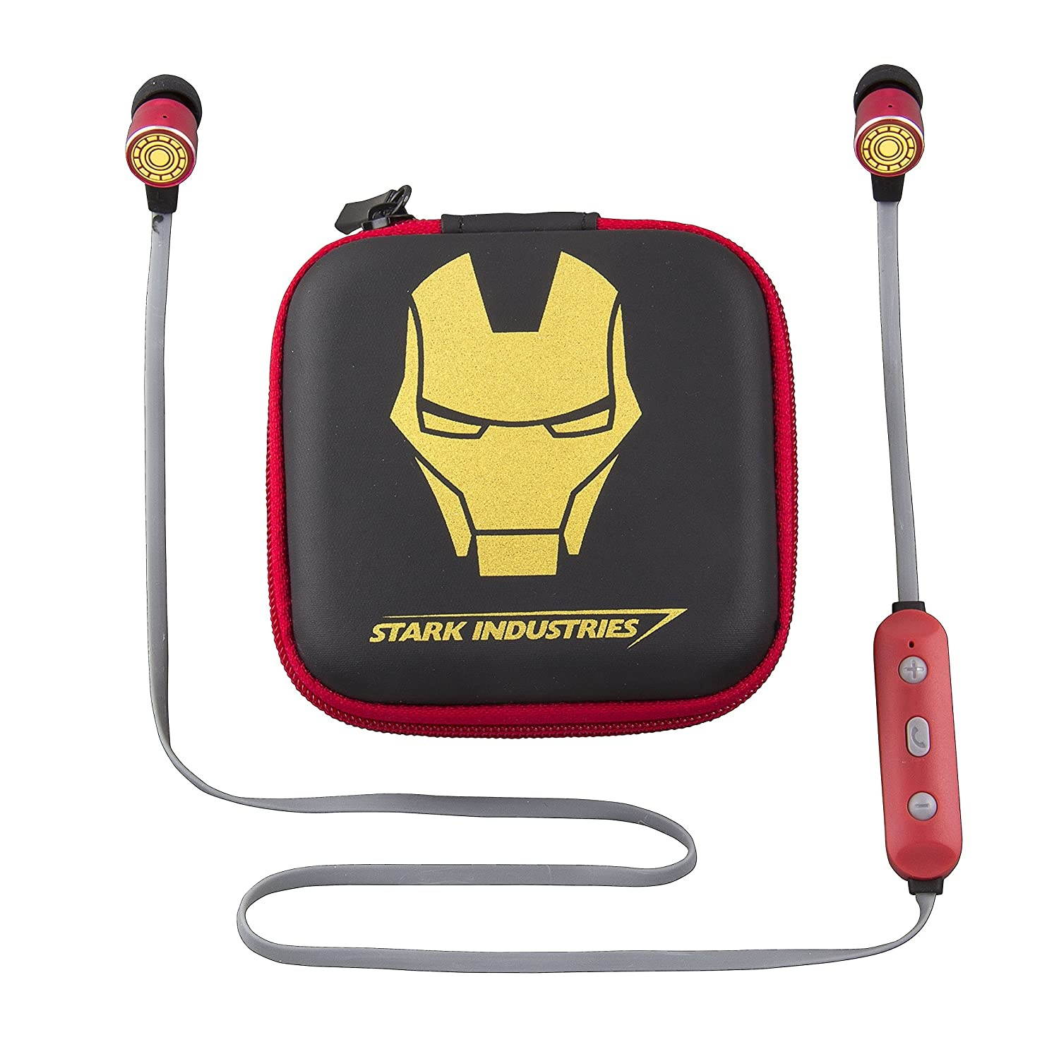 Avengers Iron Man Bluetooth Wireless Earbuds and Travel Case with Hands Free Calling and Adjustable Volume Control