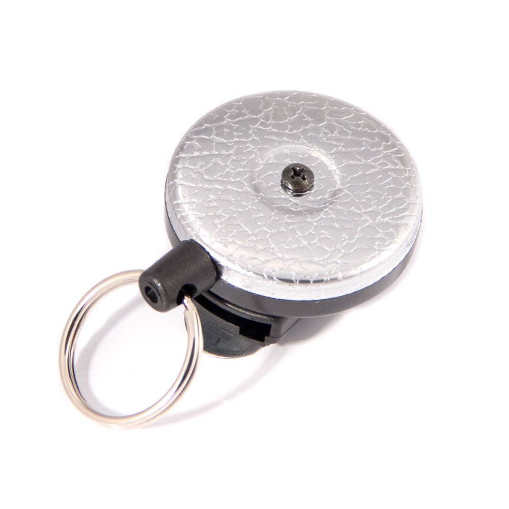 Key-Bak Original Chain Retractable Key Holder with 24" Stainless Steel Chain, Chrome Front, Removable Rotating Clip, 8 oz. Retraction, Split Ring