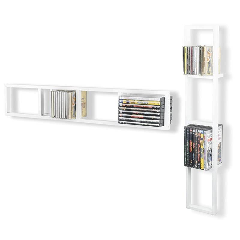 YouHaveSpace Wall Mount 34 Inch Media Storage Rack CD DVD Organizer Metal Floating Shelf Set of 2 White