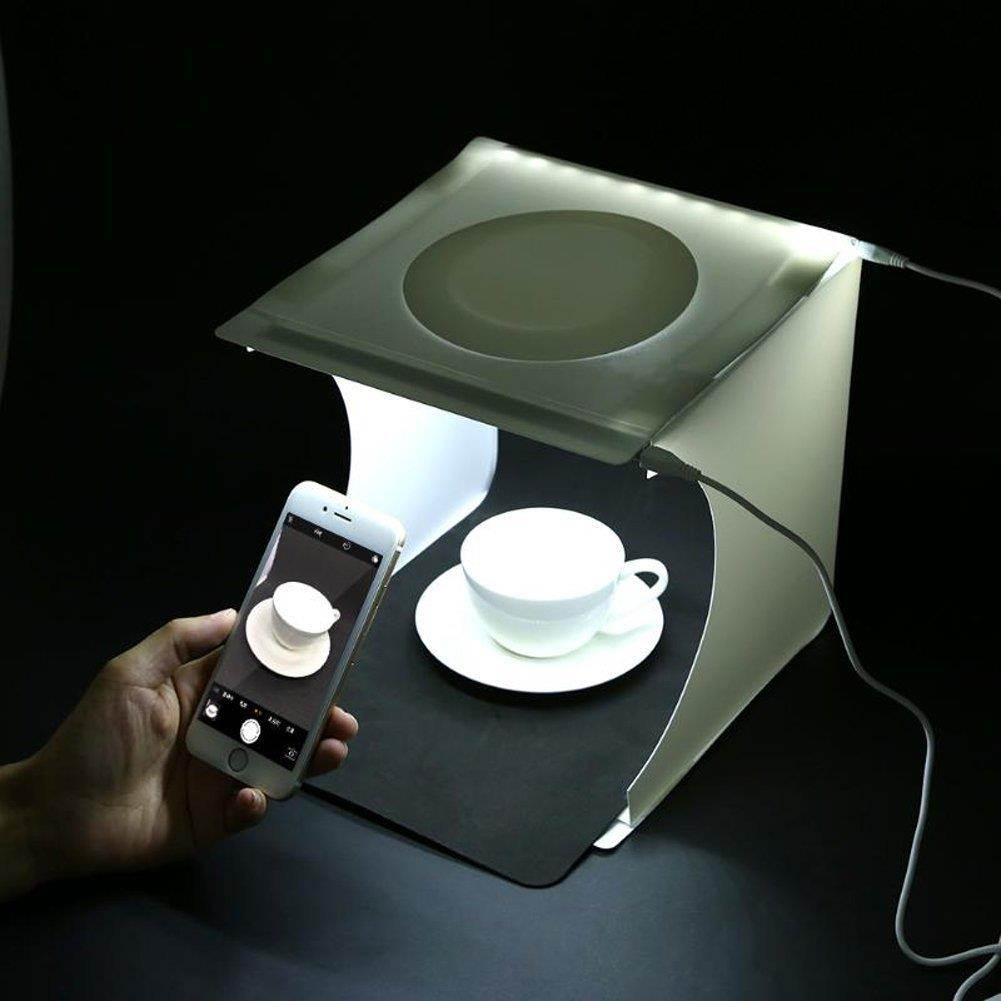 EIGIIS Foldable Photography Light Box Photo Studio Tent with LED Light Strips White and Black Backdrops