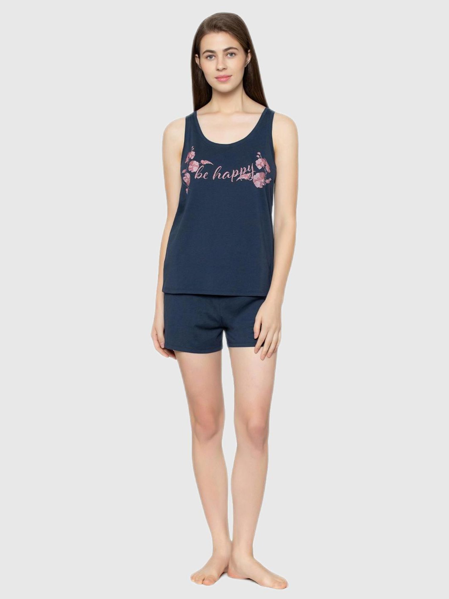 Triumph Navy Graphic Print Shorts Set