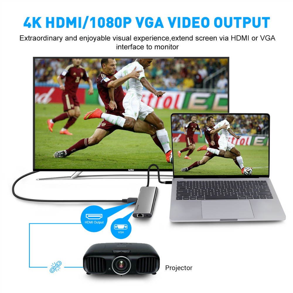 USB C Hub, 11 in 1 USB C to HDMI Adapter with 1000M Ethernet, 4K HDMI, 1080P VGA,Power Delivery PD Charging Port, 3 USB 3.0 Ports Adapter Compatible for MacBook Pro, ChromeBook, XPS, and USB C Devices