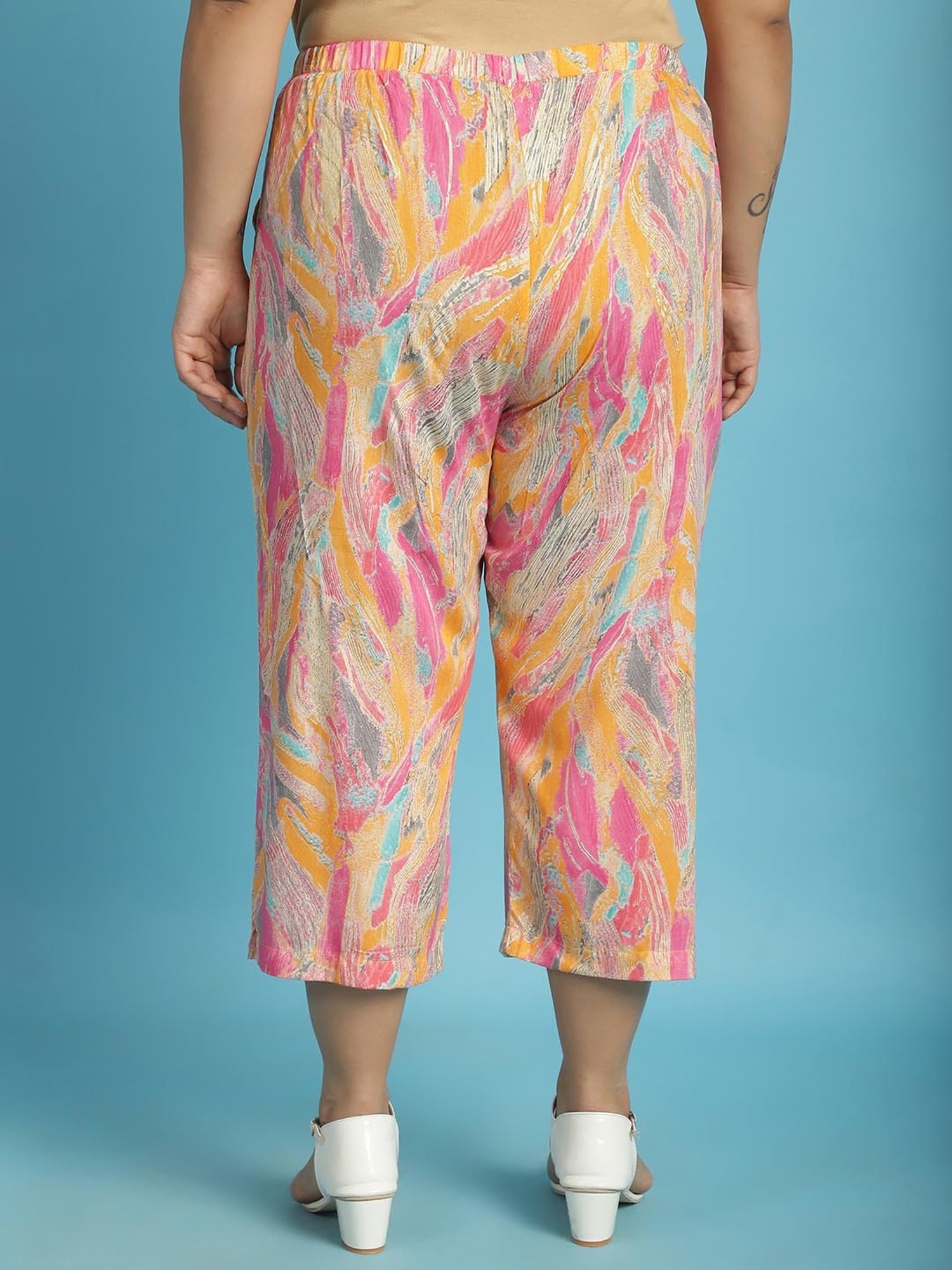 theRebelinme Pink Printed High Rise Capris