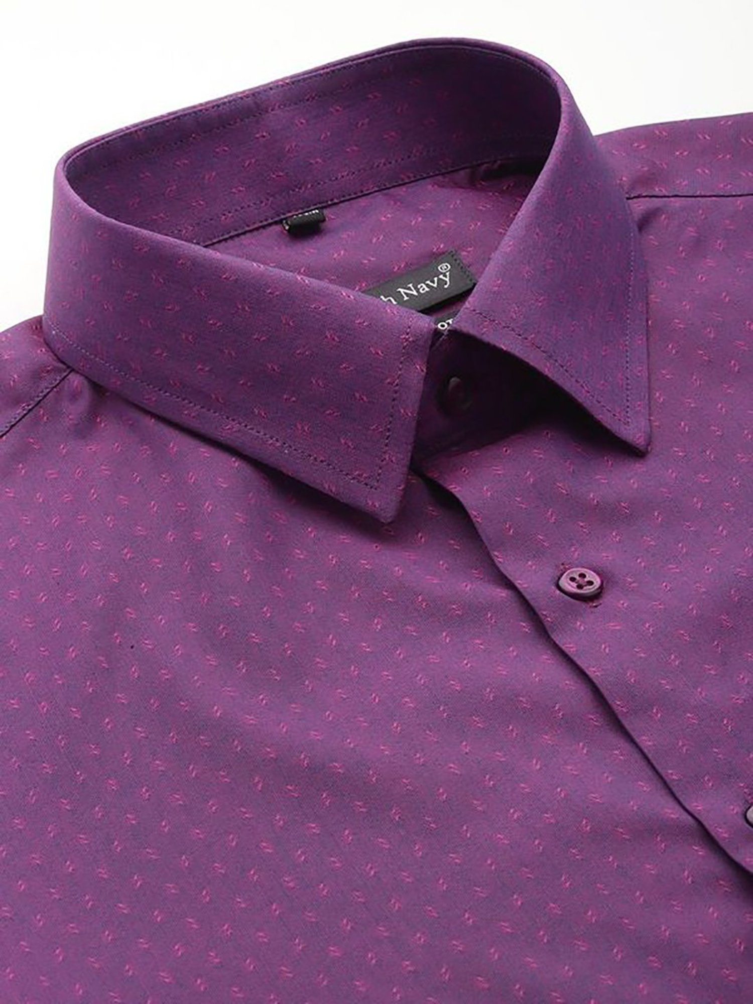 English Navy Purple Slim Fit Solid Shirts