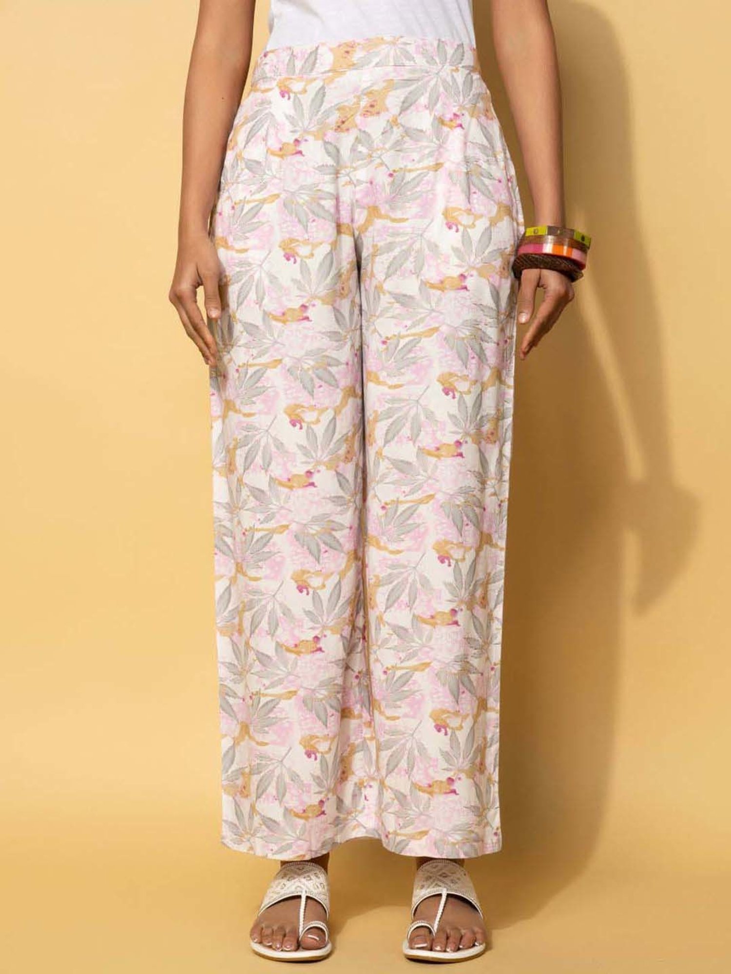 Libas White Printed Silk Blend Co-Ords