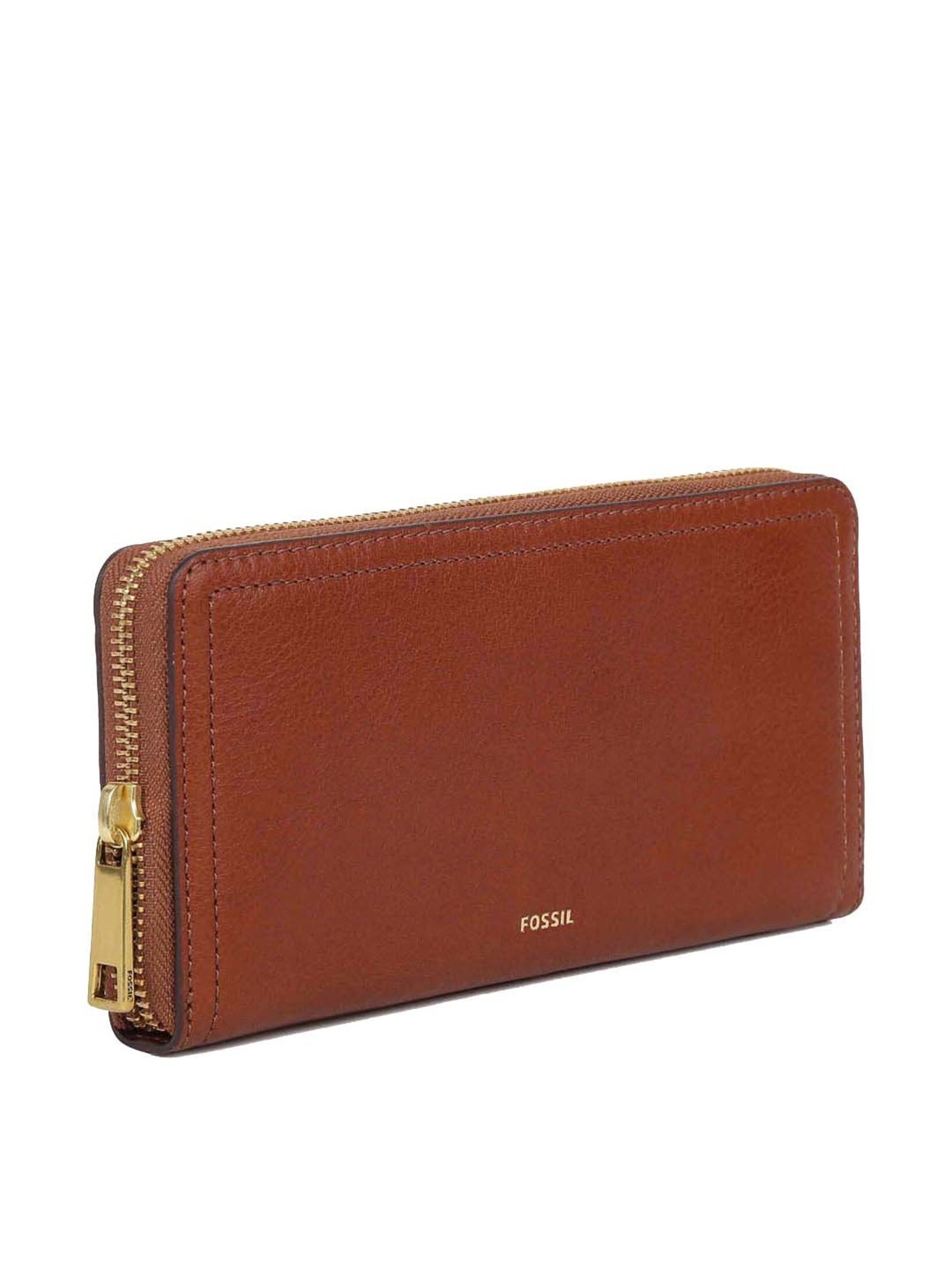 Fossil Logan Brown Solid Zip Around Wallet for Women
