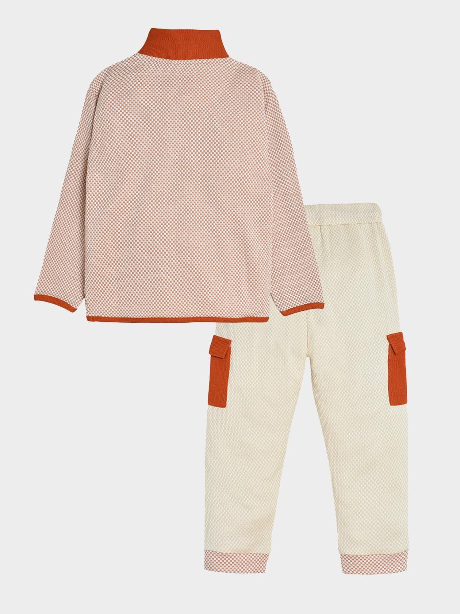 MiArcus Unisex Cream & Rust Printed Full Sleeves T-Shirt with Pyjamas