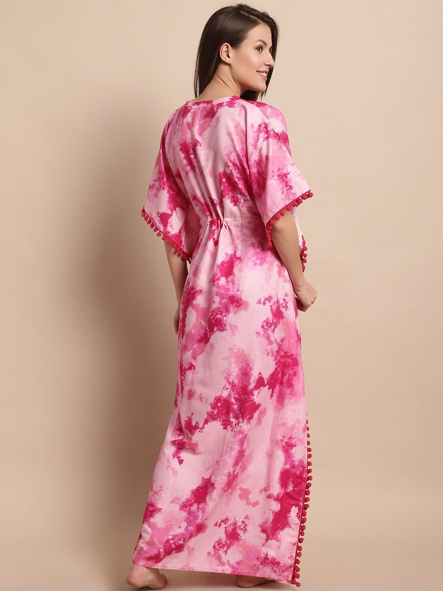 Boston Club Pink Printed Kaftan Night Dress