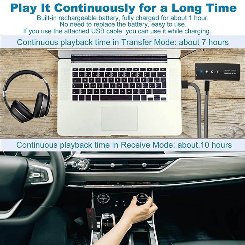 Bluetooth 5.0 Transmitter Receiver 3-in-1,  Wireless 3.5mm Audio Adapter for TV PC Headphones Home Sounds System Car/CD-Like Voice Enjoyment