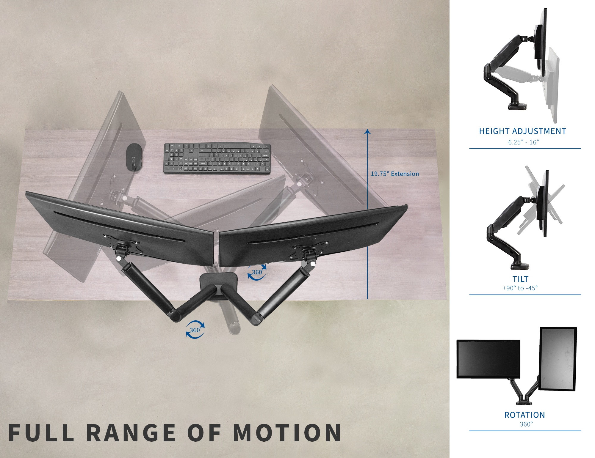 VIVO Dual Monitor Counterbalance Gas Spring Desk Mount Stand w/ USB and Audio | Fits Screens up to 27" (STAND-V002OU)