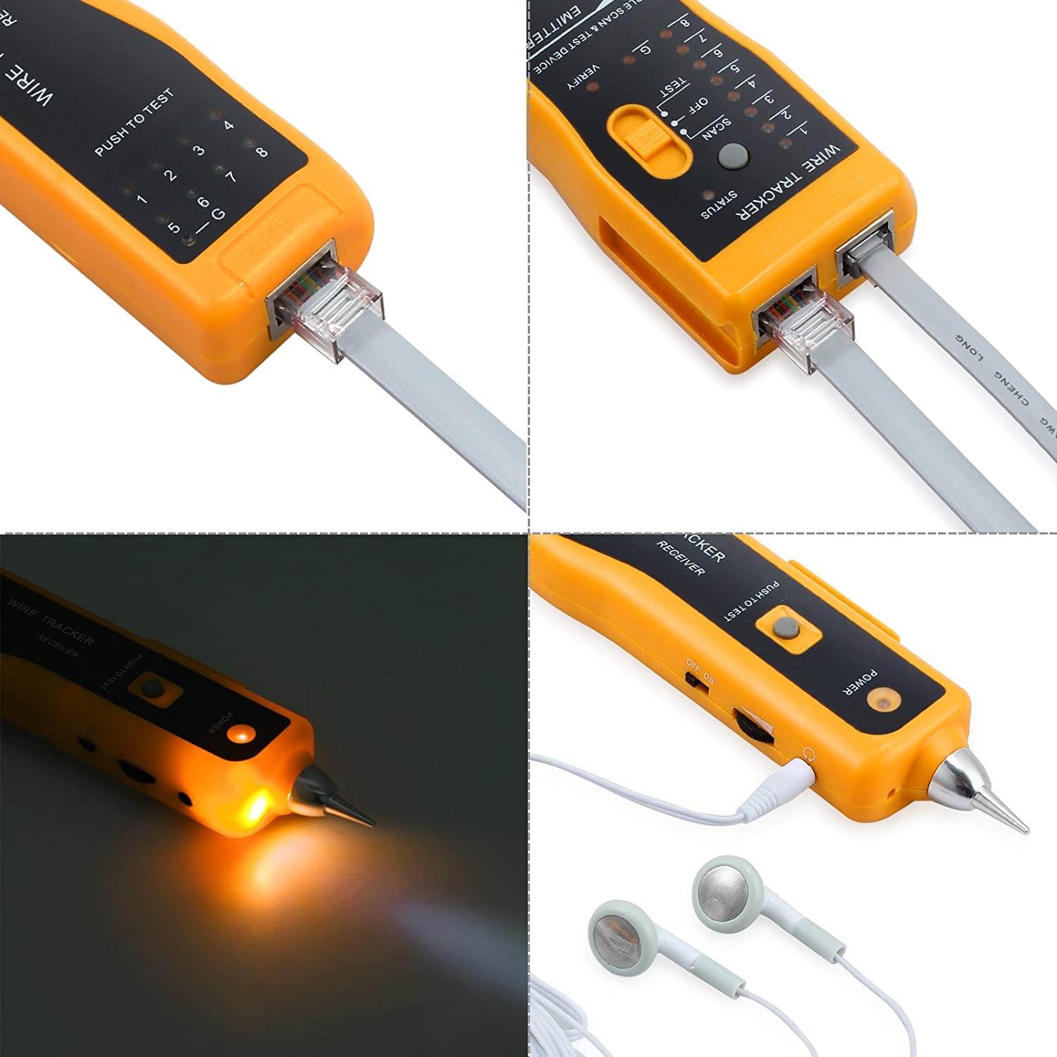 Wire Tracker, Multifunctional RJ11 RJ45 Cable Tester Line Finder with NCV Probe for Wire Tracer Toner Ethernet LAN Network Cable Collation, Telephone Line Tester &Continuity Checking,  CT03