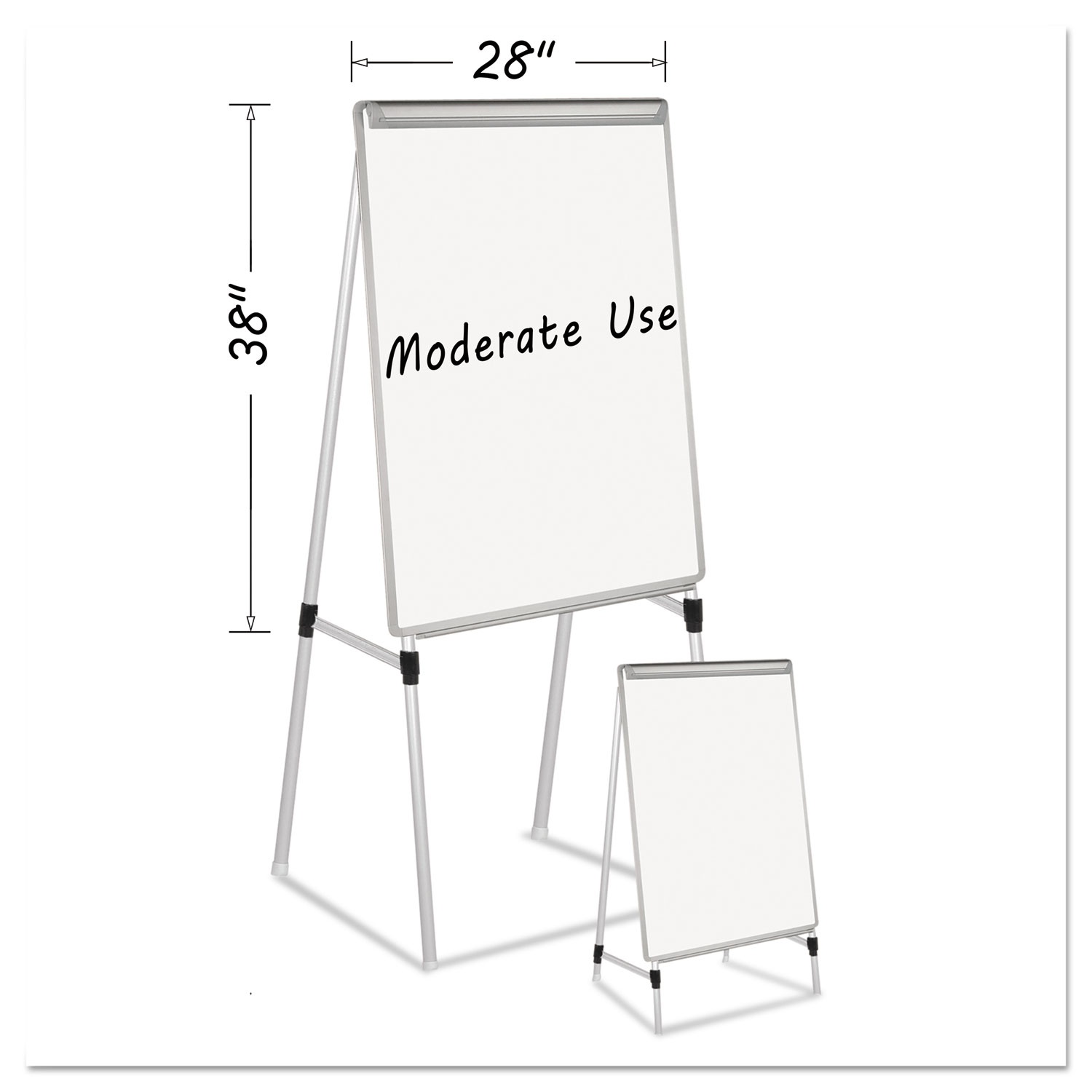 Bi-silique Silver Easy Clean Dry Erase Quad-Pod Easel 45" to 79" Silver