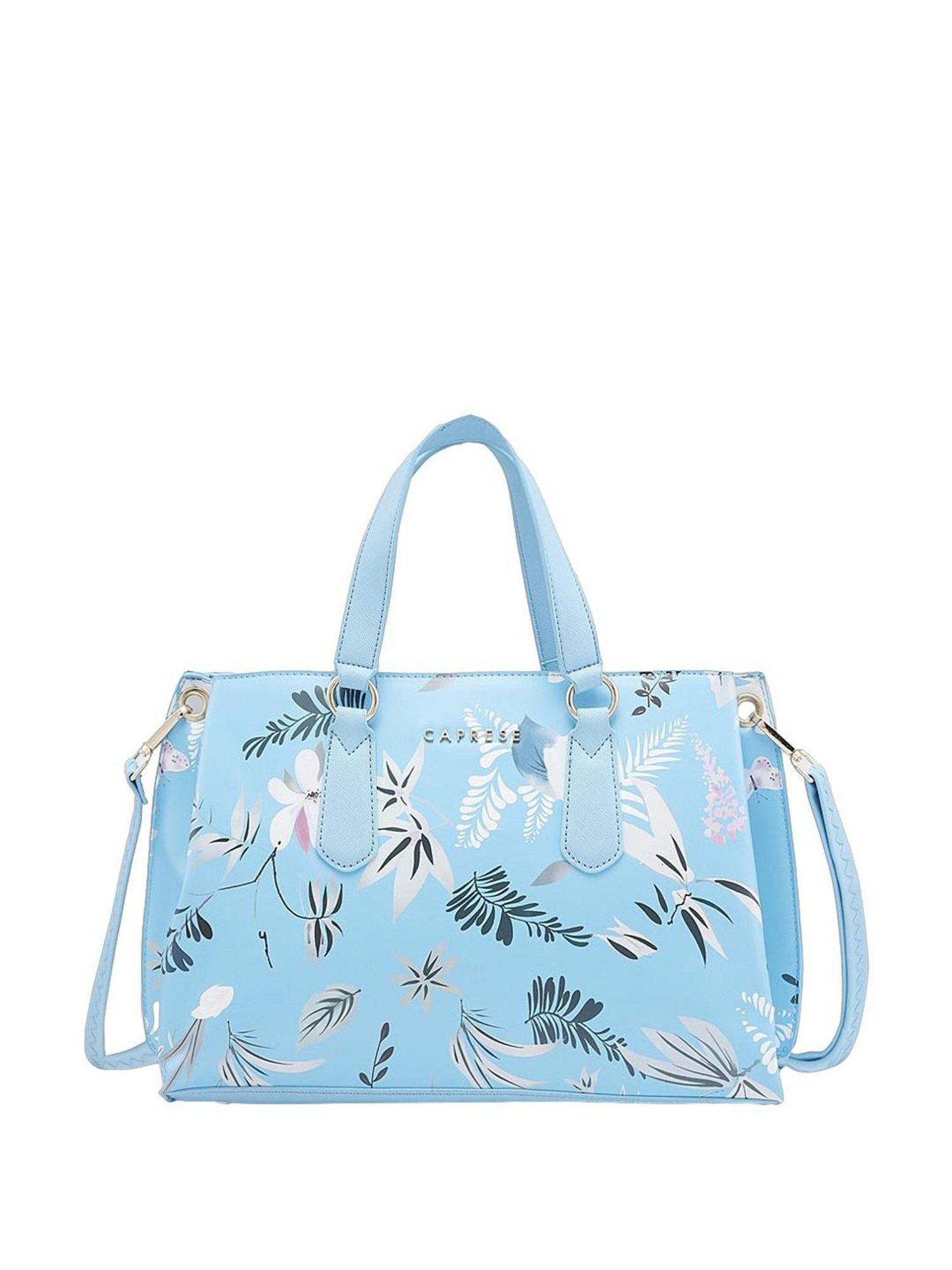Caprese Gemma Blue Faux Leather Floral Handbag