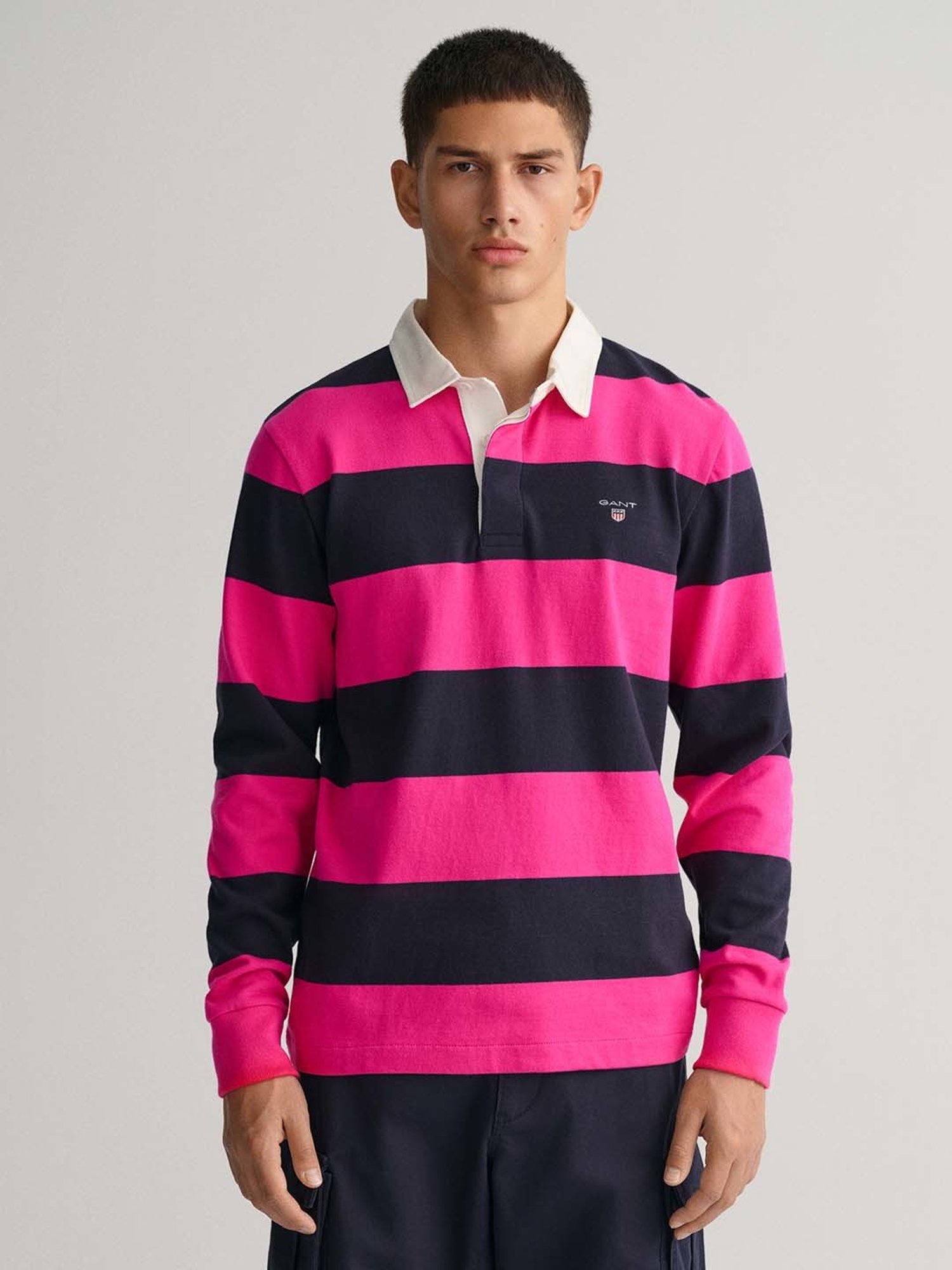 GANT Pink & Navy Regular Fit Cotton Polo T-Shirt