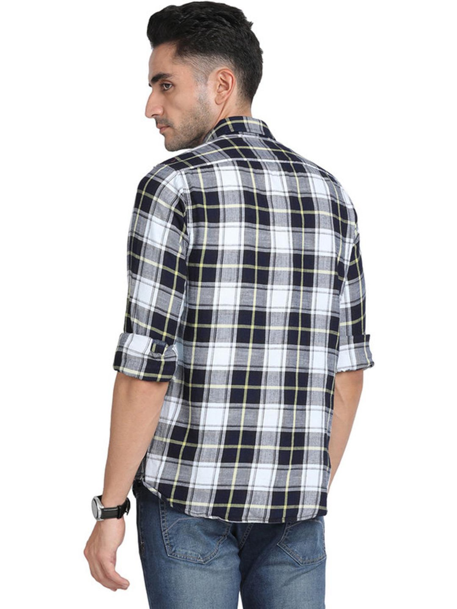 Turtle Black & White Slim Fit Checks Shirts