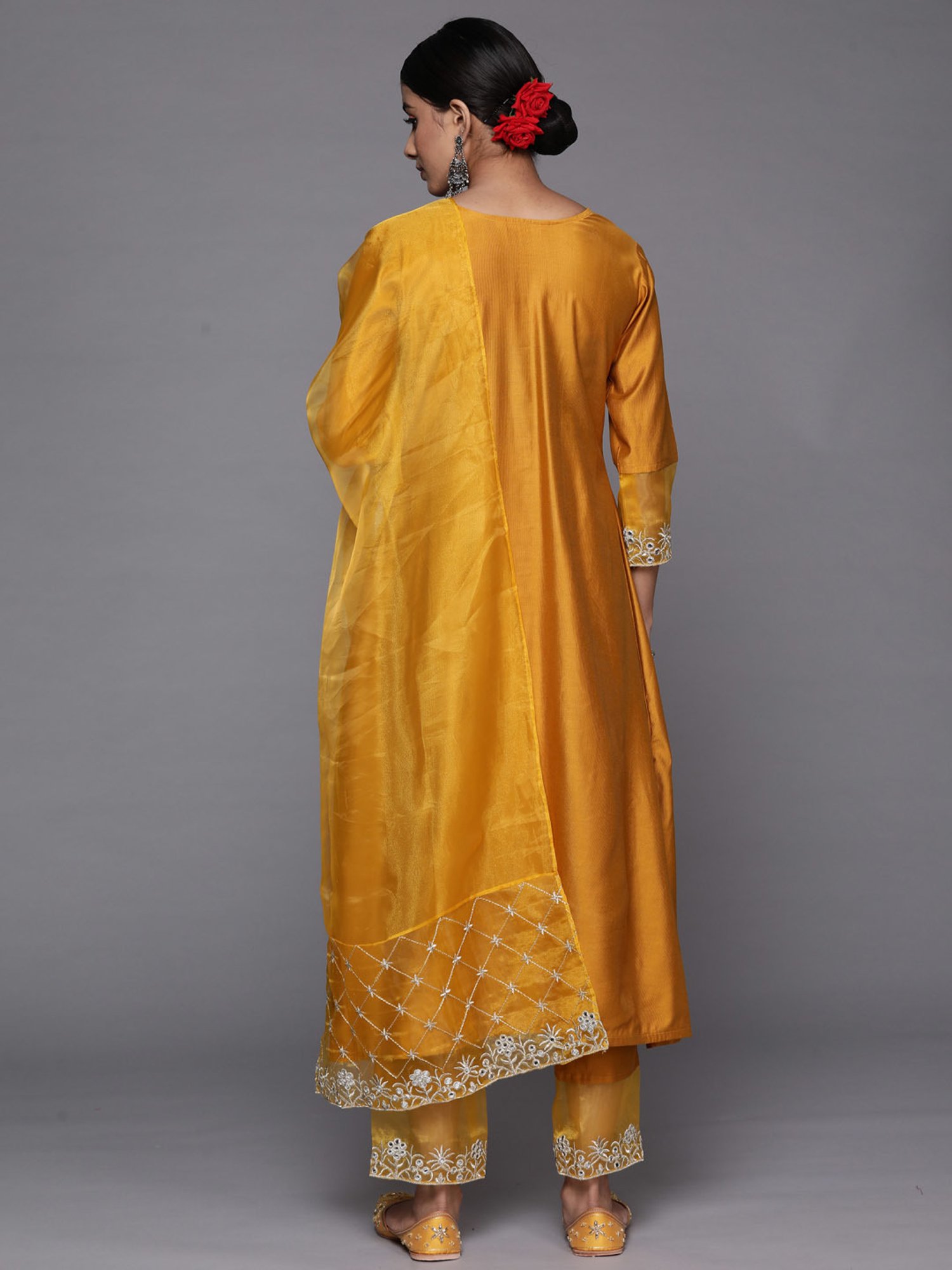 Indo Era Mustard Embroidered Kurta Pant Set With Dupatta