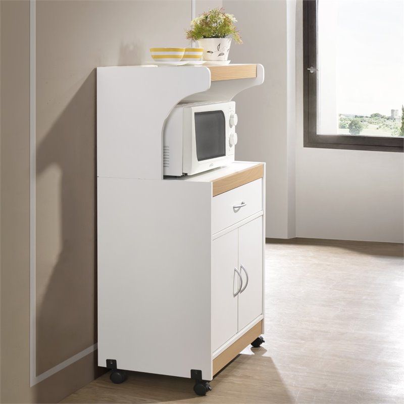 Microwave Kitchen Cart in White - Hodedah