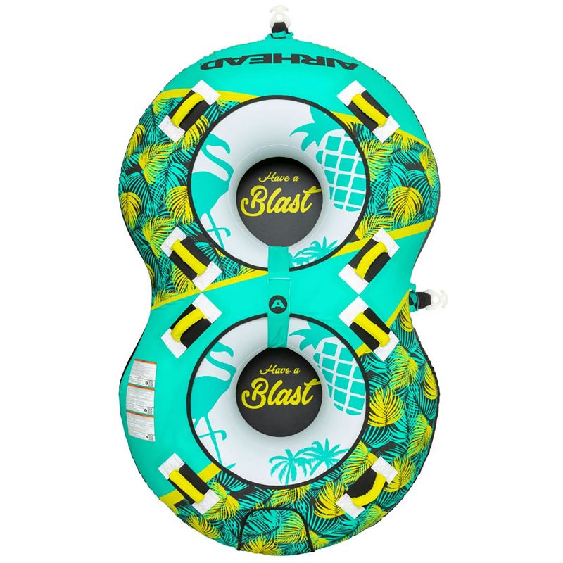 Airhead BLAST 2 Inflatable Open Top 2-Person Towable Water Tube with Knuckle Guard Handles and Dual Tow Points, Tropical Green