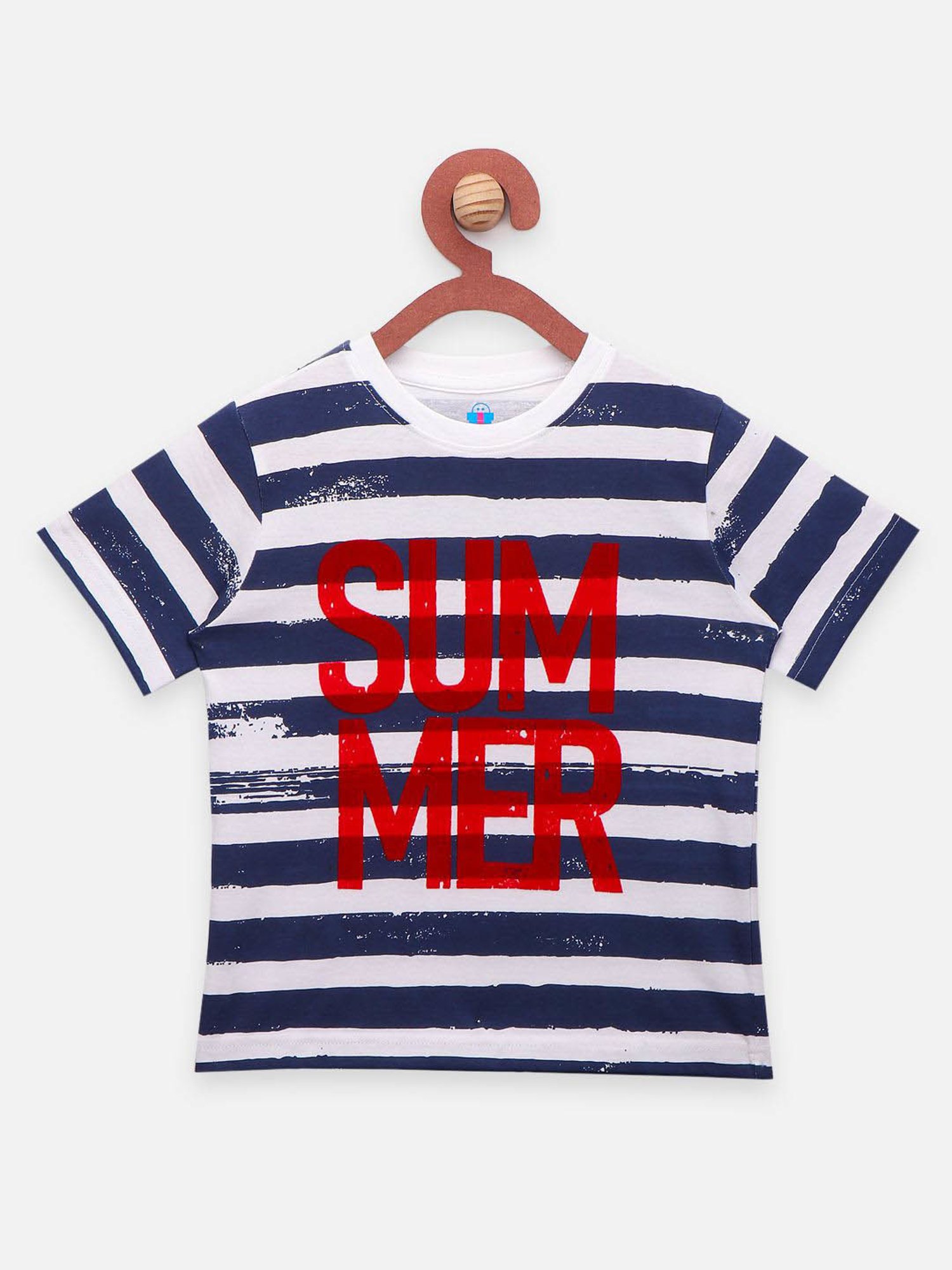 LilPicks Kids White & Blue Cotton Printed T-Shirt