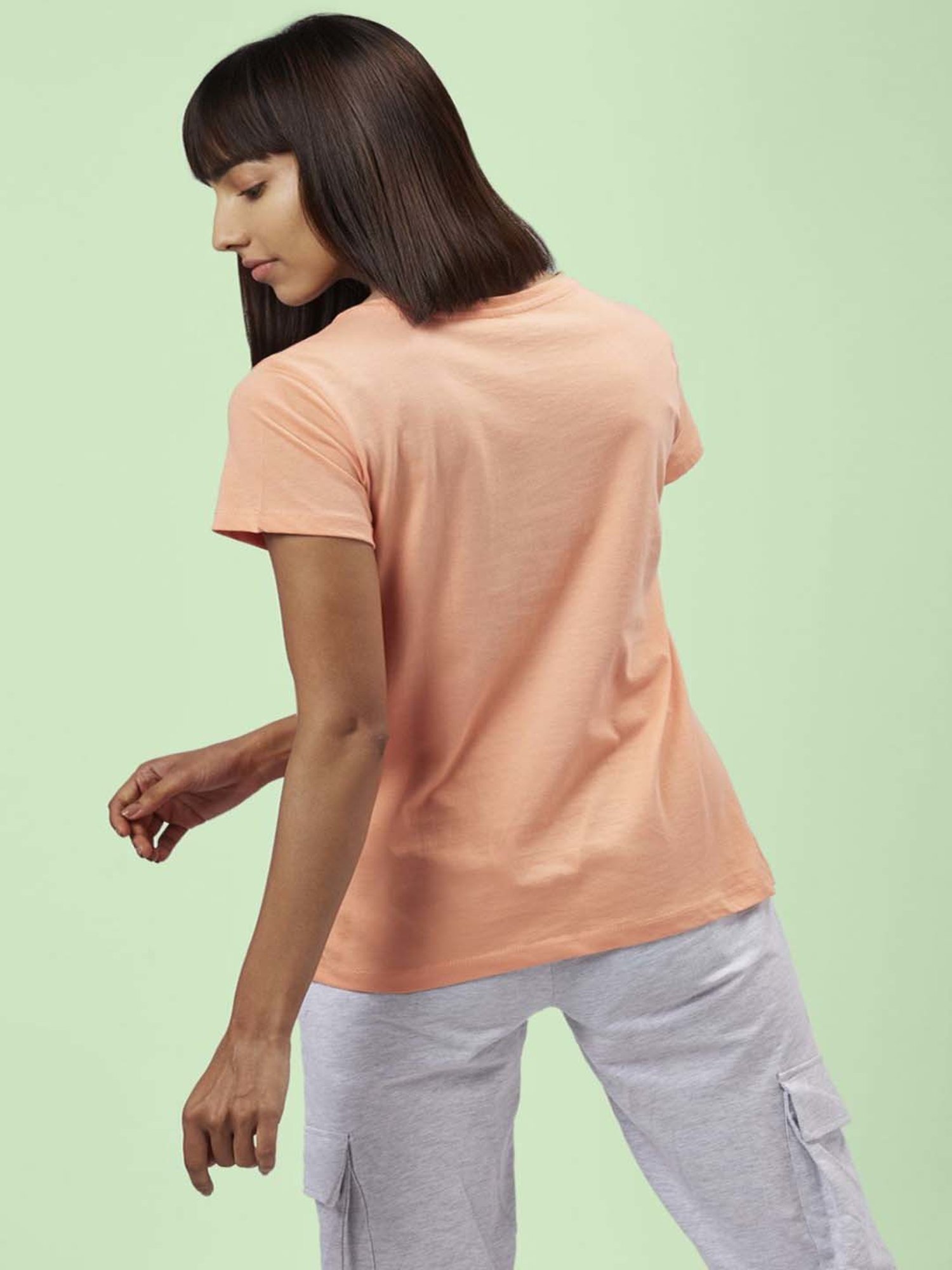 Ajile by Pantaloons Peach Cotton Graphic Print Sports T-Shirt