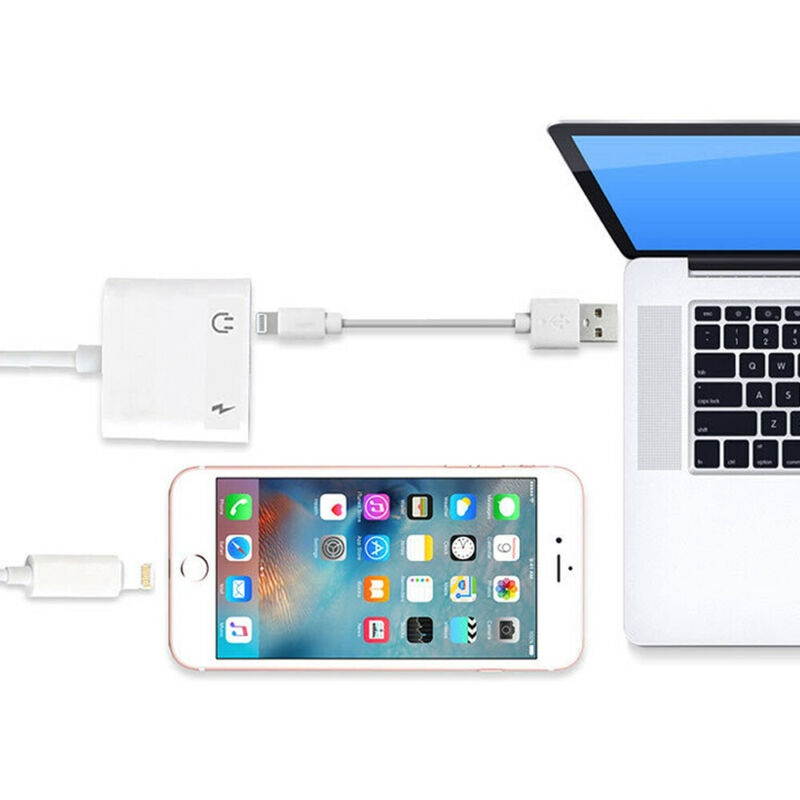 2 in 1 Dual Lightning iPhone Adapter & Splitter, Adapter Dual Converter Cable Headphone Music+Charge+Call+Volume Control Compatible with iPhone SE/11/11 Pro/XS/XR/X/8 7