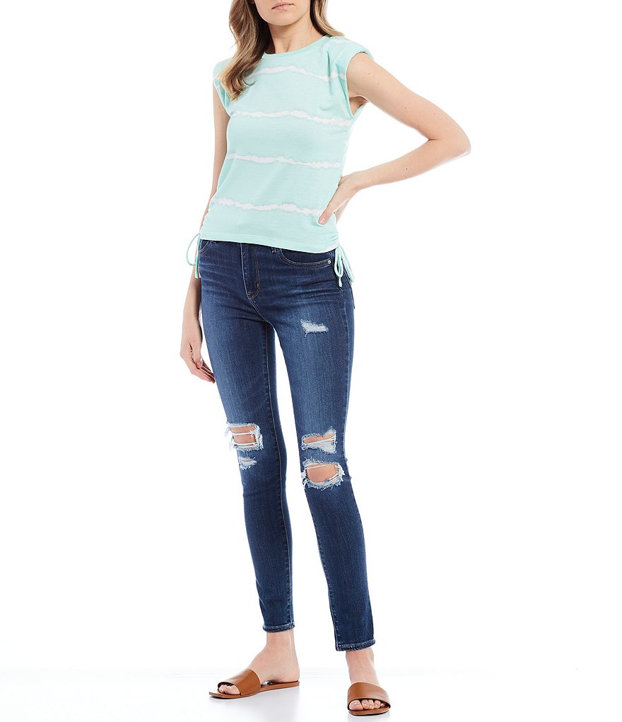 June & Hudson Stripe Cap Sleeves Side Cinched Top