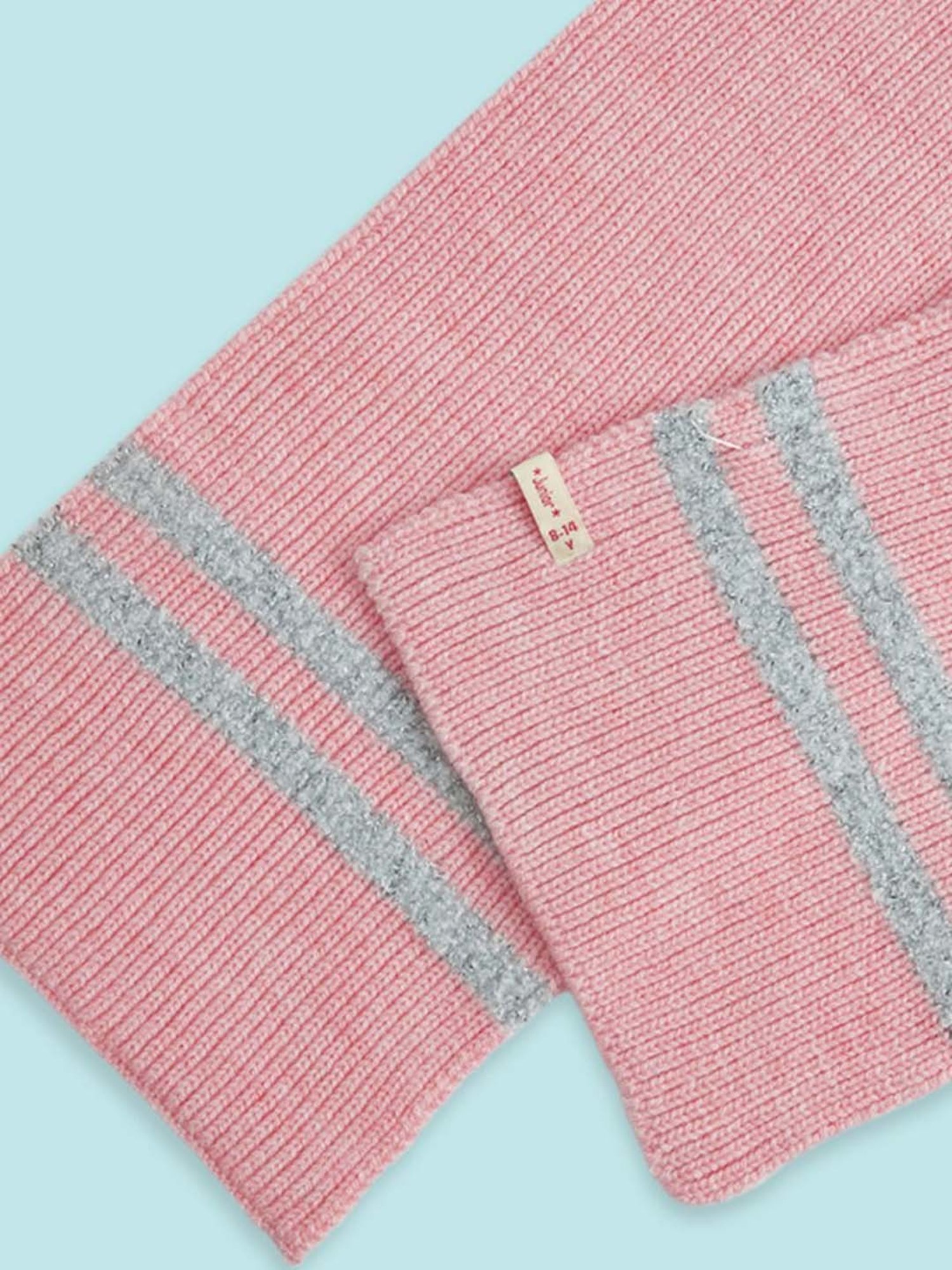 Pantaloons Junior Kids Pink Self Pattern Cap with Muffler