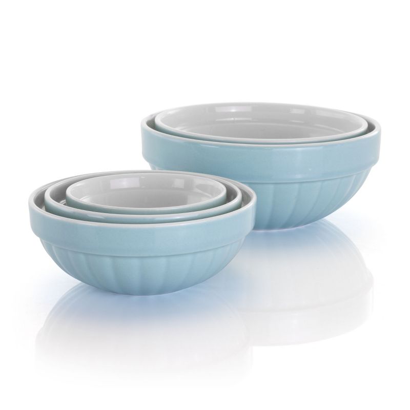Gibson Home Plaza Cafe 5 Piece Assortment Round Stoneware Bowl Set in Blue