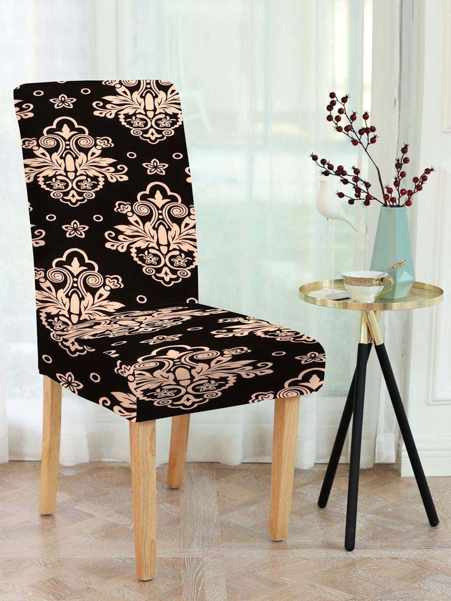 HOSTA HOMES Black Polyester Stretchable Printed Chair Cover
