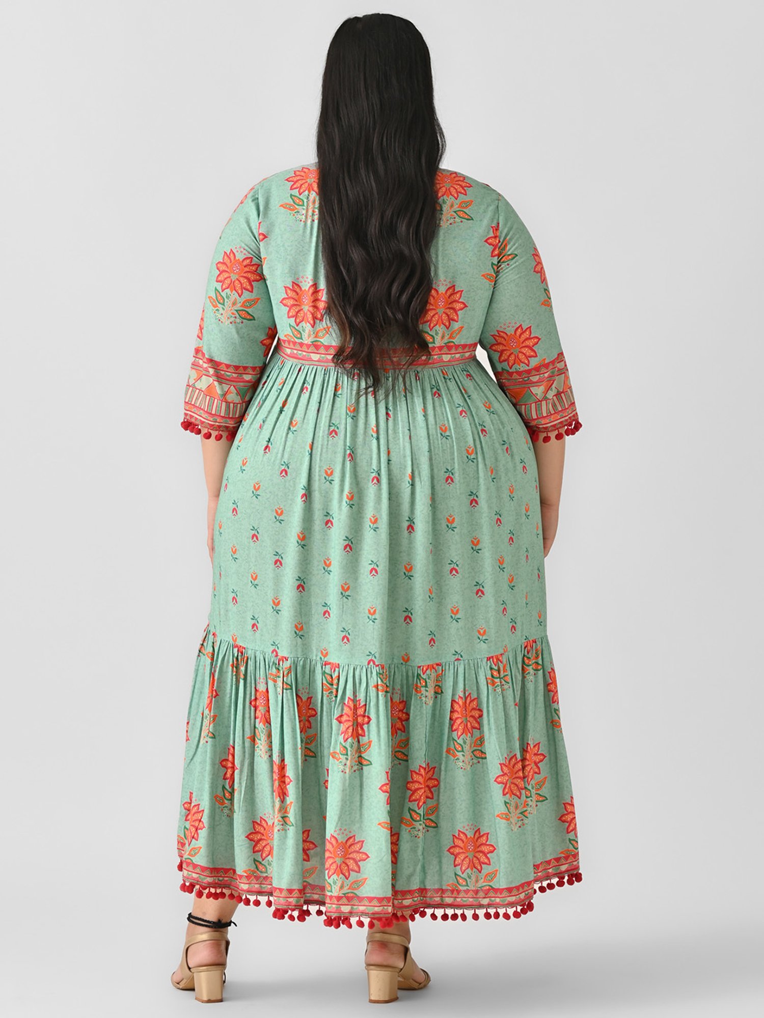 Rustorange Mint Blue Printed Ethnic Dress