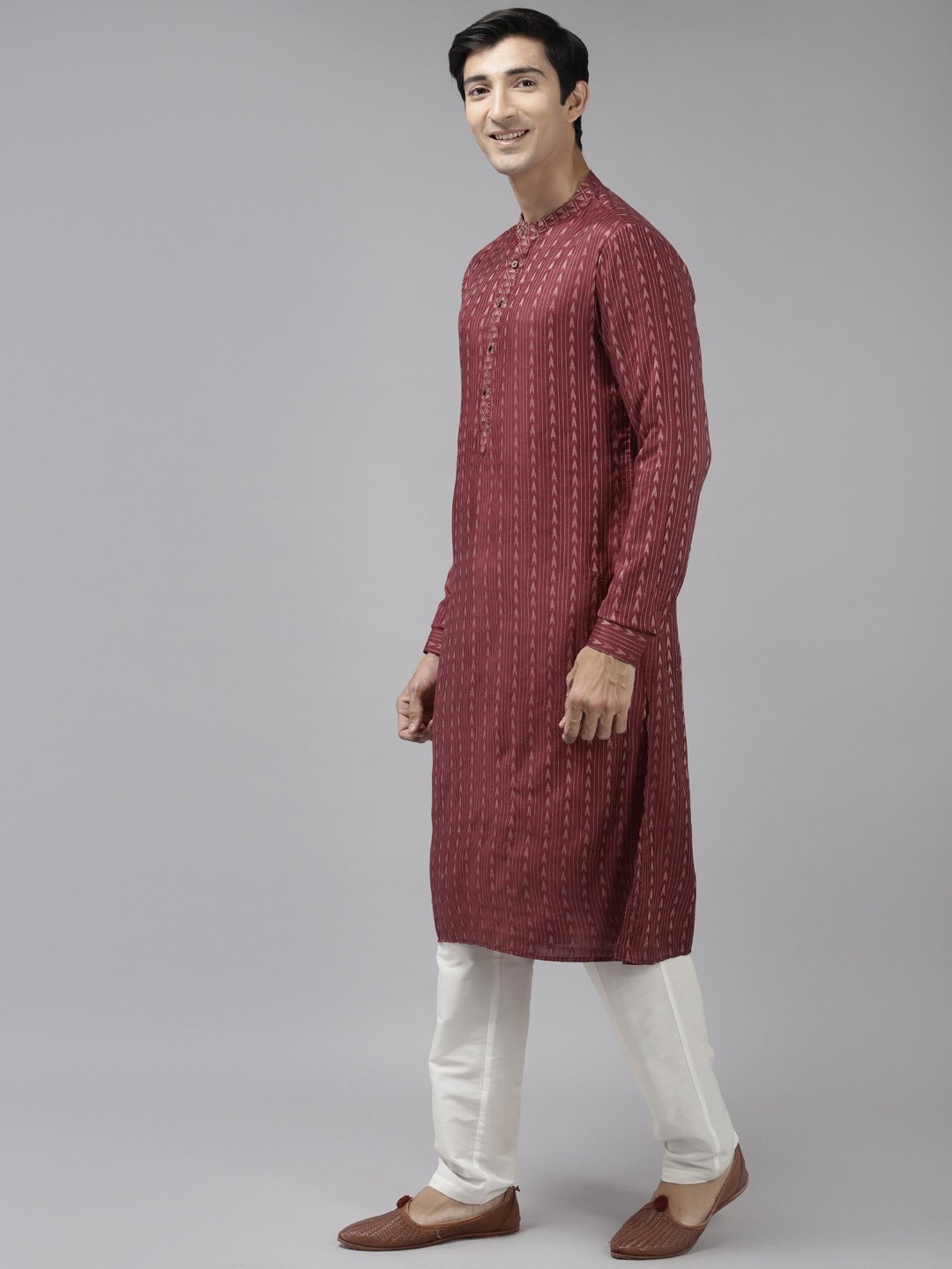 See Designs Burgundy & White Regular Fit Self Pattern Kurta Bottom Set