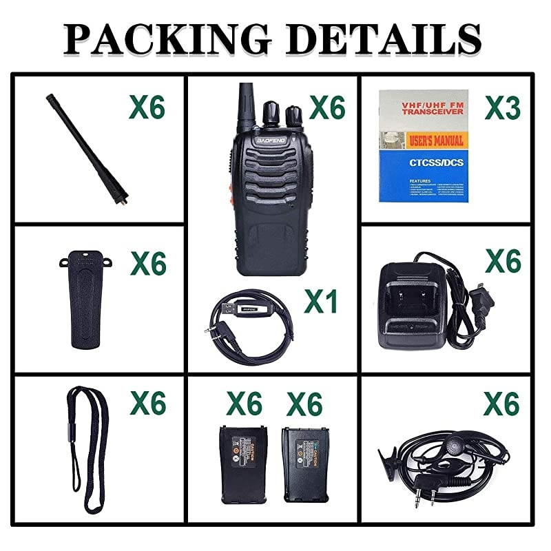 BF-88A Two Way Radio with 12pcs 1500mah Batteries Long Range  Walkie Talkie 2 Way Radio Upgrade Version of BF-888S (6 Pack)